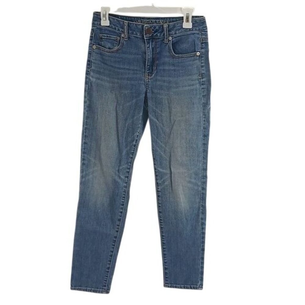 American Eagle Womens Size 2 Short High Rise Skinny Jeans Blue Stretch Denim
